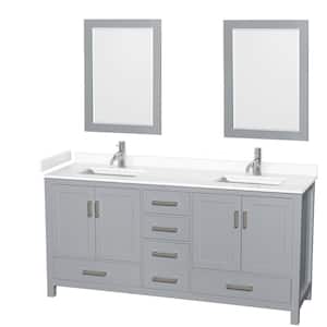 Sheffield 72 in. W x 22 in. D x 35 in. H Double Bath Vanity in Gray with White Cultured Marble Top and 24" Mirrors