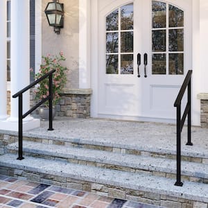 36 in. H x 3.3 ft. W Black Iron Rail Kit Handrails Outdoor Adjustable Exterior Stair Railing Fit 2 or 3 Steps (2-Pack)