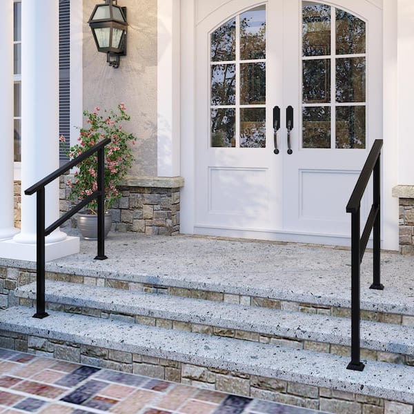 FUFU&GAGA 36 in. H x 3.3 ft. W Black Iron Rail Kit Handrails Outdoor Adjustable Exterior Stair Railing Fit 2 or 3 Steps (2-Pack)