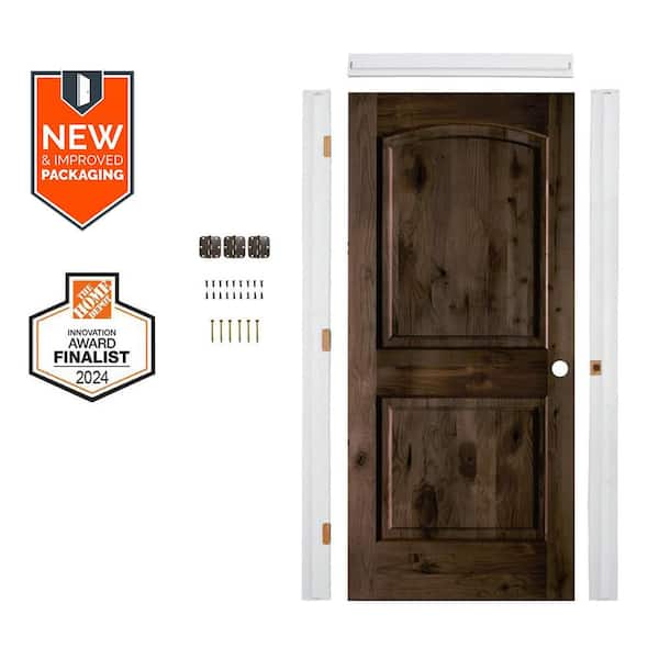 Krosswood Doors 30in.x80in. Knotty Alder Left-Hand Top Arch Black