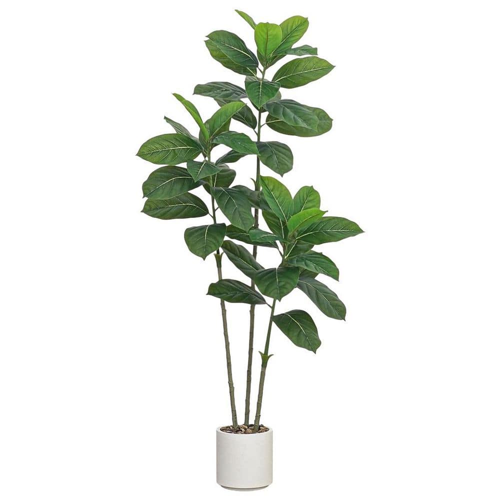 1 in. White Indoor/Outdoor Artificial Rubber Tree Shrub Faux Plant