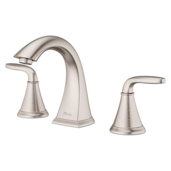 Winfield 8 in. Widespread Double Handle Mid Arc Bathroom Faucet with Drain Kit Included in Brushed Nickel