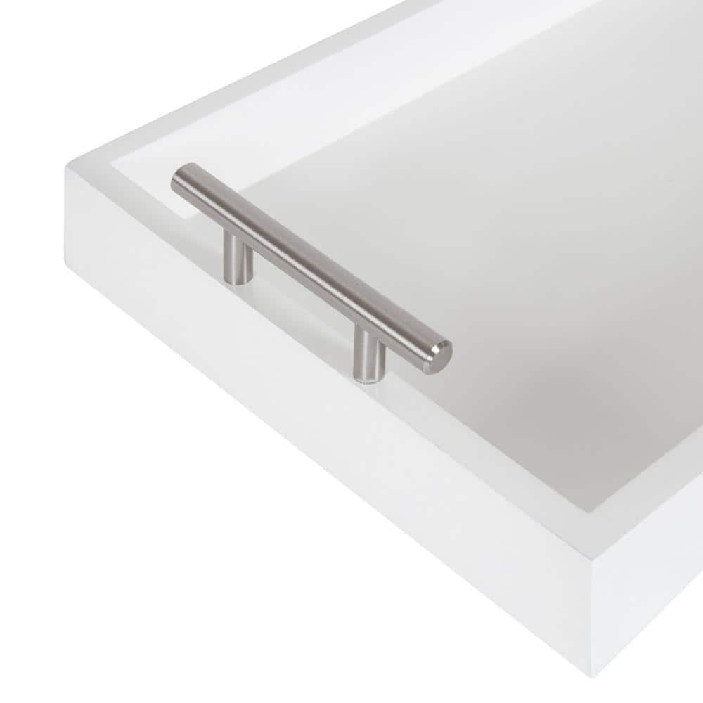 Lipton Sleek White and Silver Wood Decorative Tray, 10x24