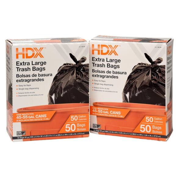 HDX 50 Gal. Black Extra Large Trash Bags (100-Count)