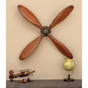 32 in. x  32 in. Metal Dark Brown 4 Blade Airplane Propeller Wall Decor with Aviation Detailing