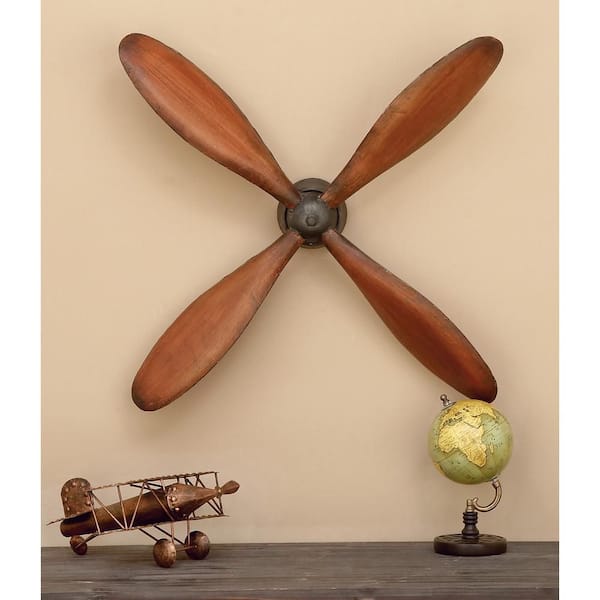 32 in. x  32 in. Metal Dark Brown 4 Blade Airplane Propeller Wall Decor with Aviation Detailing