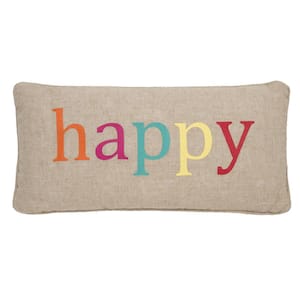 Ariana Multicolor Happy Word Print 12 in. x 24 in. Throw Pillow