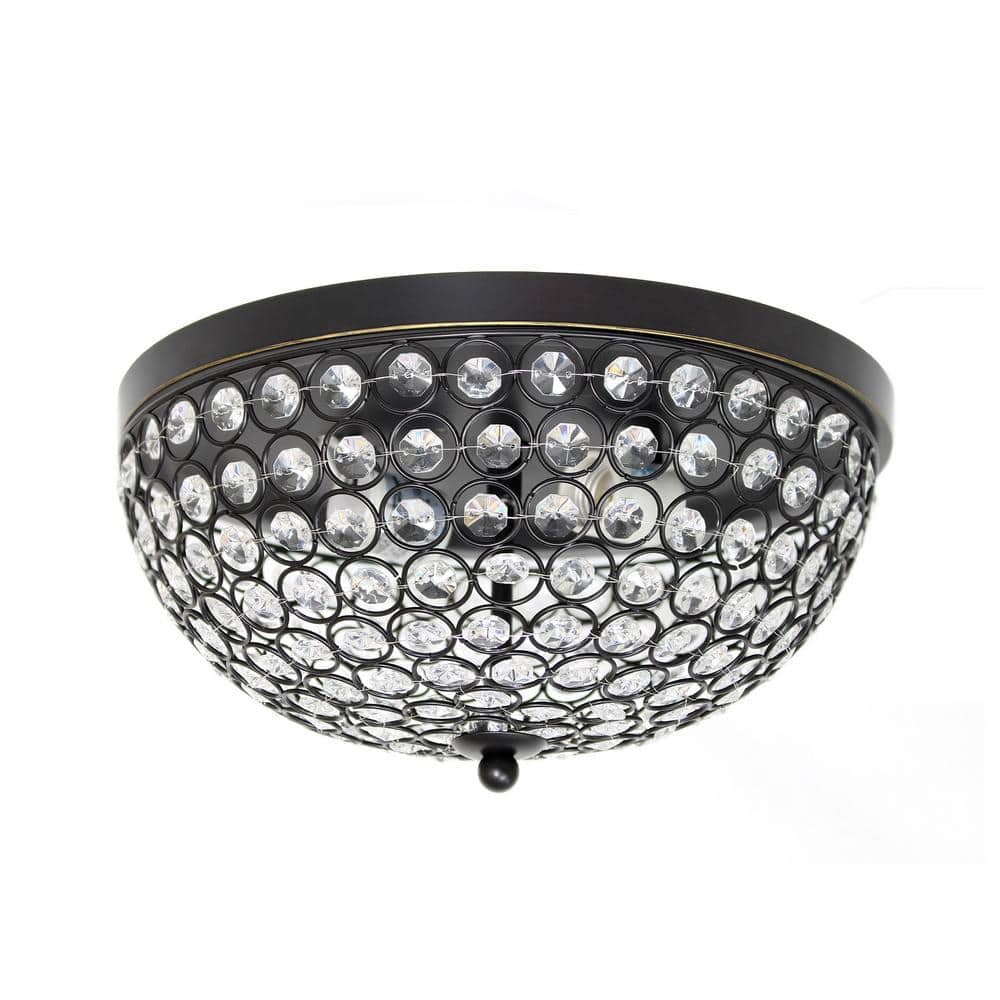 2-Light Elipse Restoration Bronze Crystal Flush Mount Ceiling Light