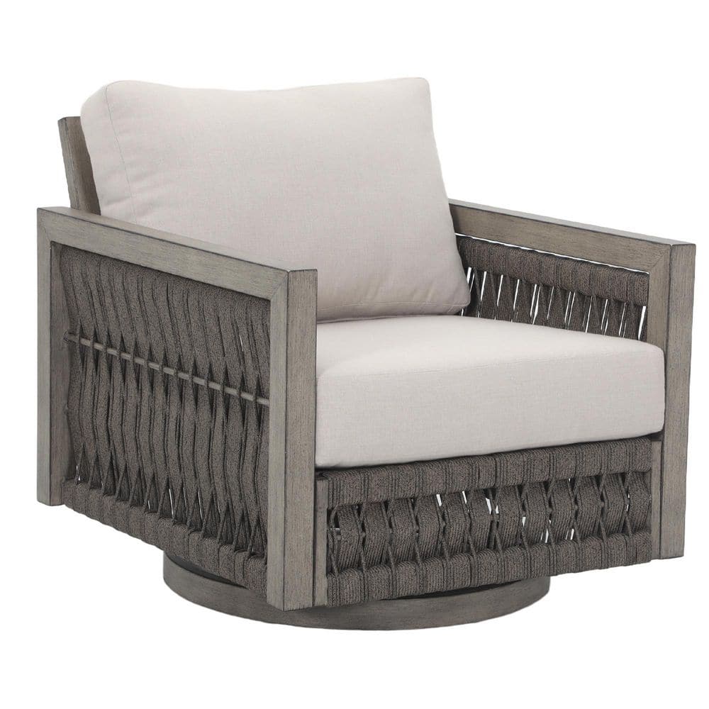 Gray Aluminum Outdoor Lounge Chair, Patio Swivel Chair with Rope, Wicker an