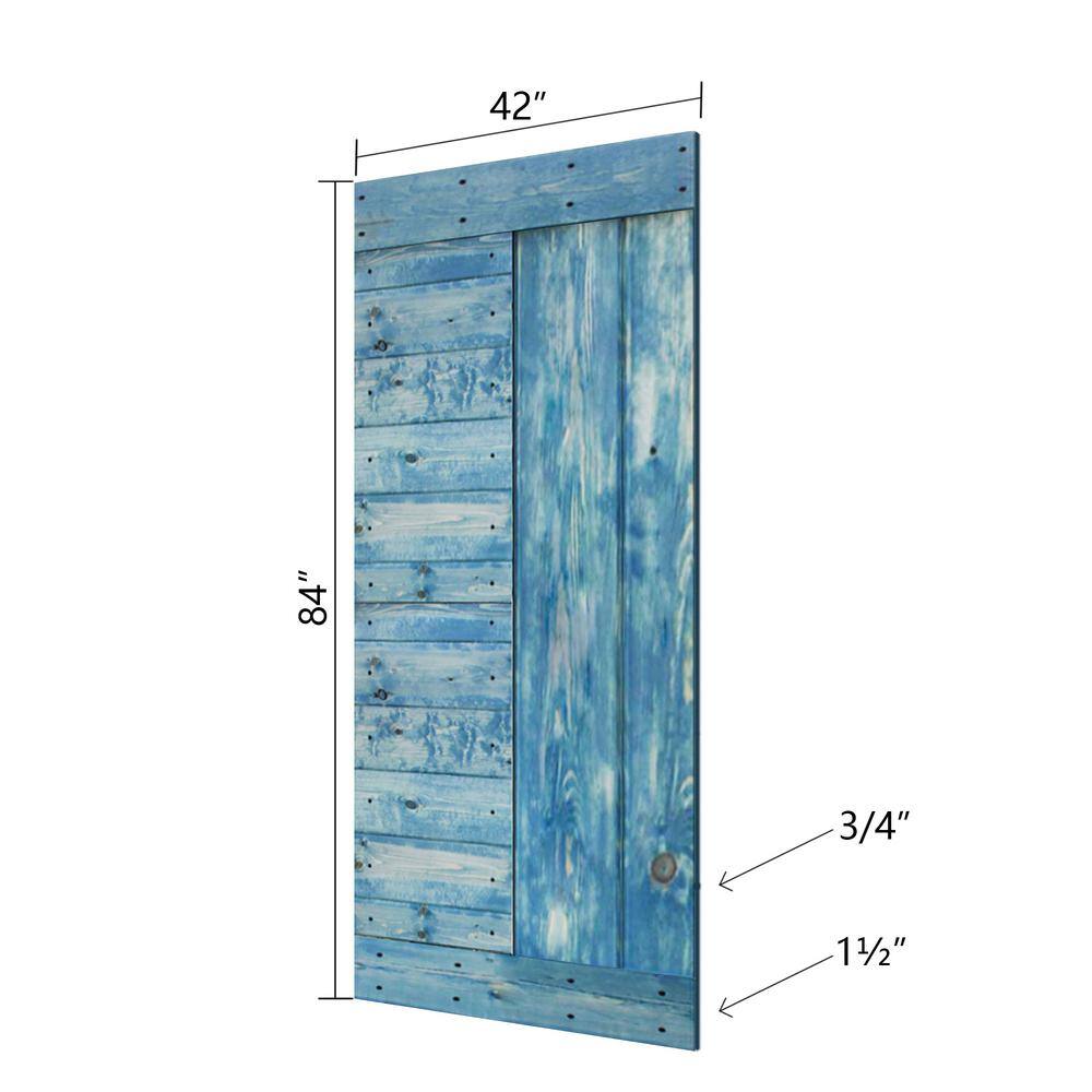 Worn Navy Solid Wood Sliding Barn Door Kit with Black Hardware