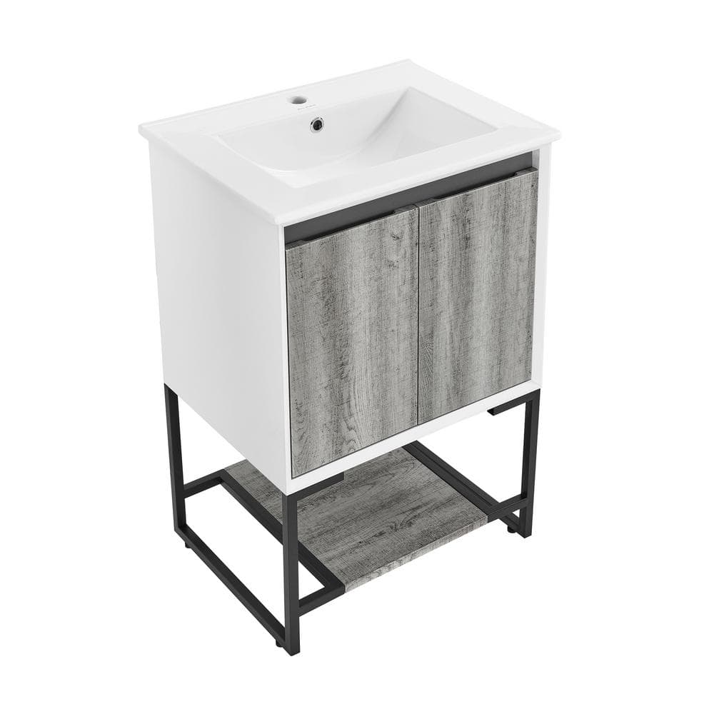Marseille 24" Wax Oak and White Freestanding Bathroom Vanity