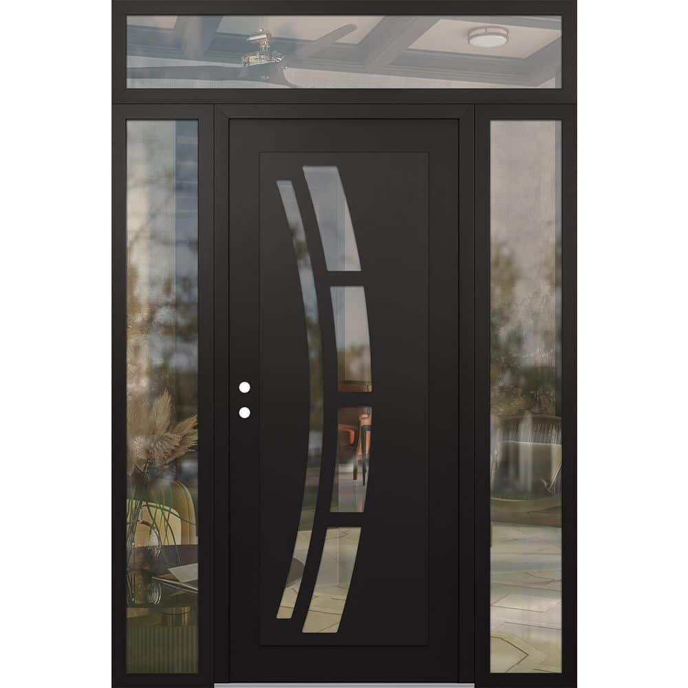 C12 64 in. x 96 in. Black P Right-Hand/Inswing Clear Glass Black/Black 2 Sidelite+Transom Steel Prehung Front Door price history on PriceWatchPro