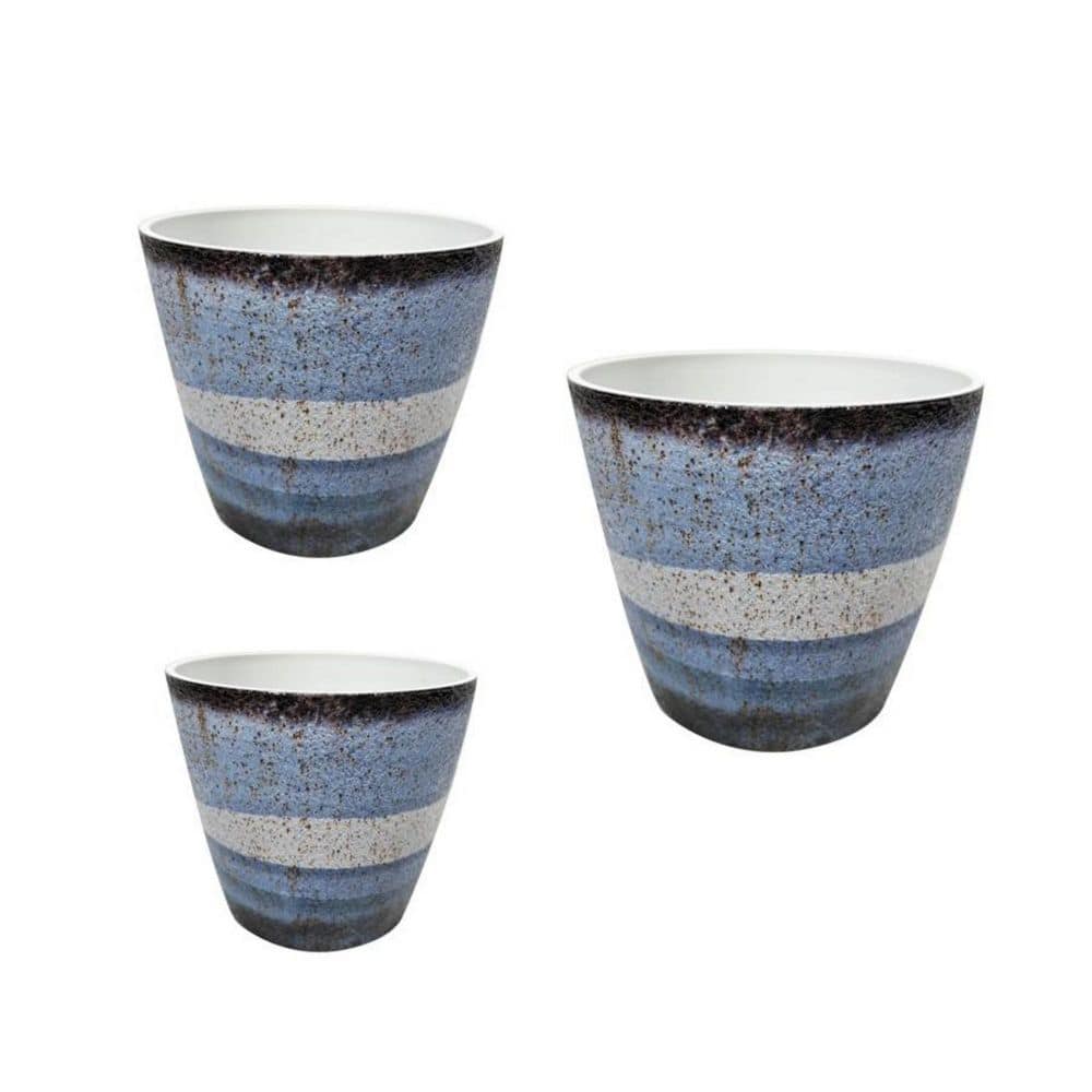 Rustic 4/5/6in. Light Blue Tone Round Polystone Planter Plastic Pot for Ind