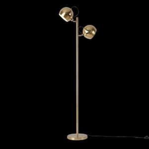 Miles 60.3 in. Matte Brass Floor Lamp with Adjustable Lamp Heads and In-Line On/Off Foot Switch