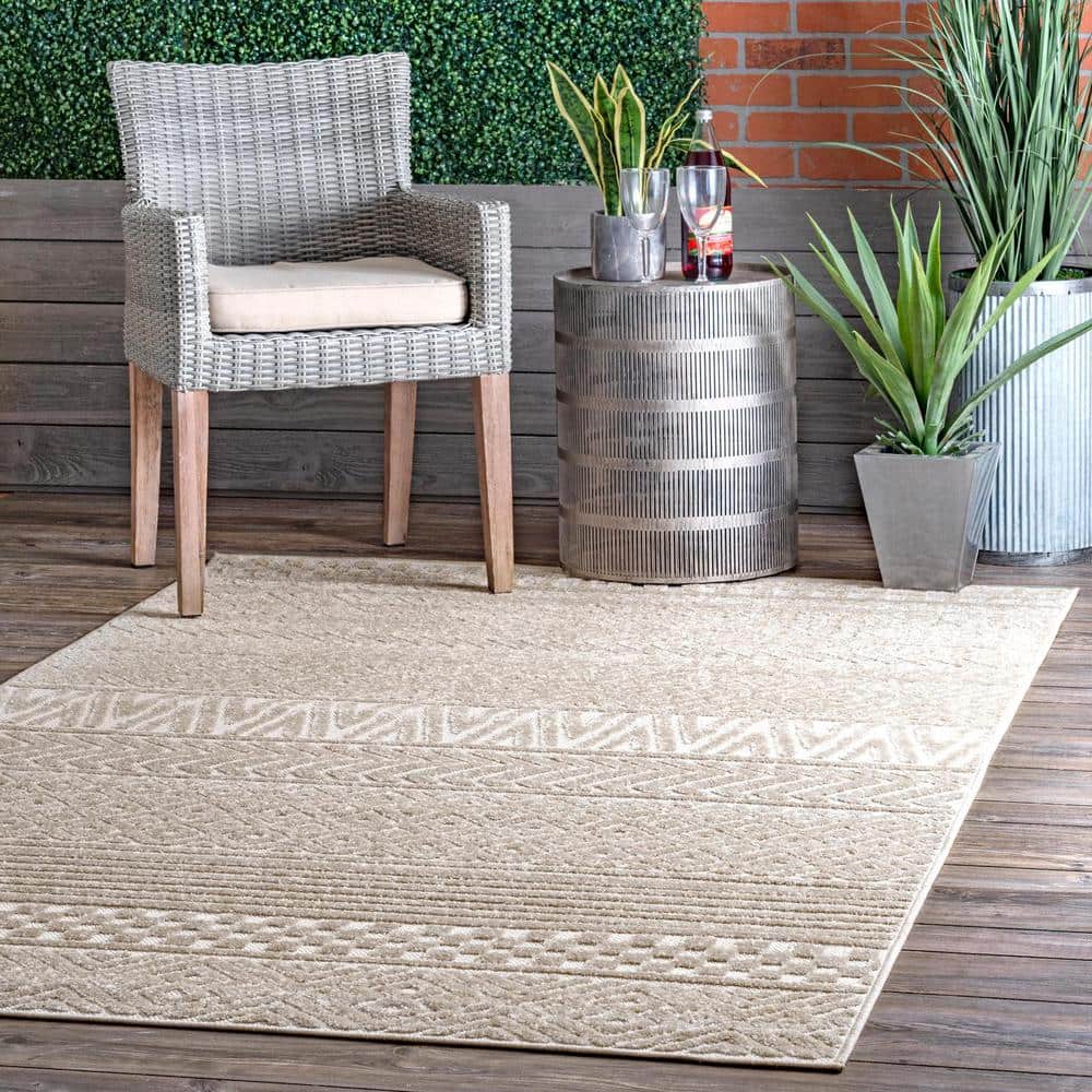 Beige 5' x 8' Easy-Care Synthetic Indoor/Outdoor Area Rug