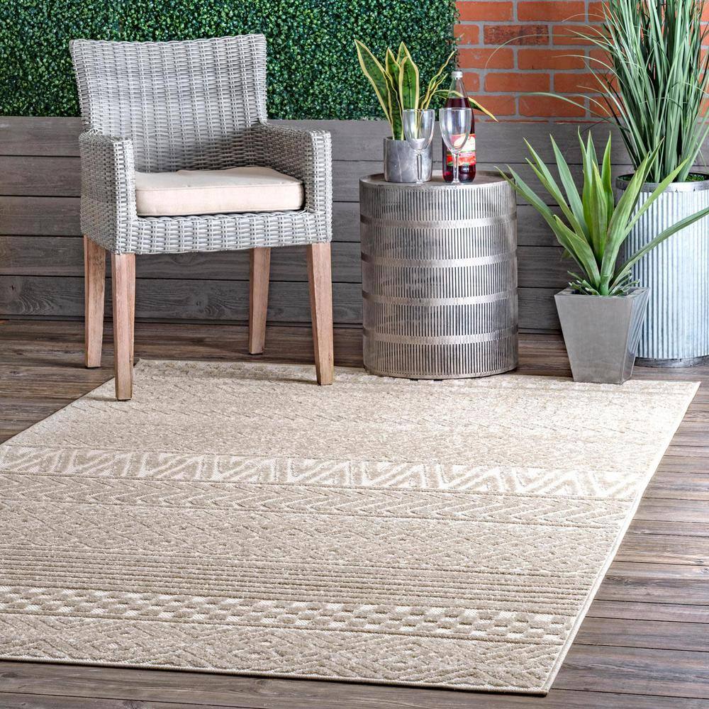 Beige 5' x 8' Easy-Care Synthetic Indoor/Outdoor Area Rug