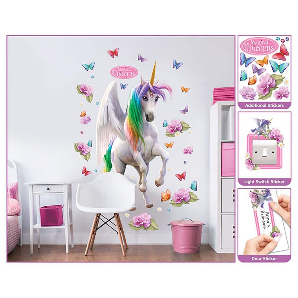 Magical Unicorn and Butterfly Wall Mural for Kids, Multicolor