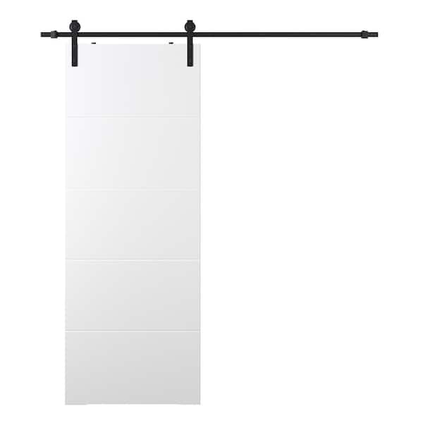 Arvika 28 in. x 80 in. Polar White Wood Composite Sliding Barn Door with Hardware Kit