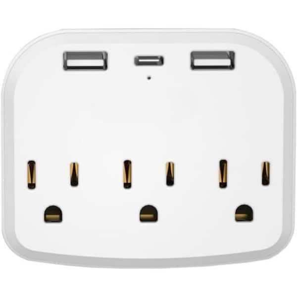 3-Outlets with 3-USB Ports and 1-Type C, Multi Plug Socket Extender Wall Charger, Compatible with Multiple Electronics