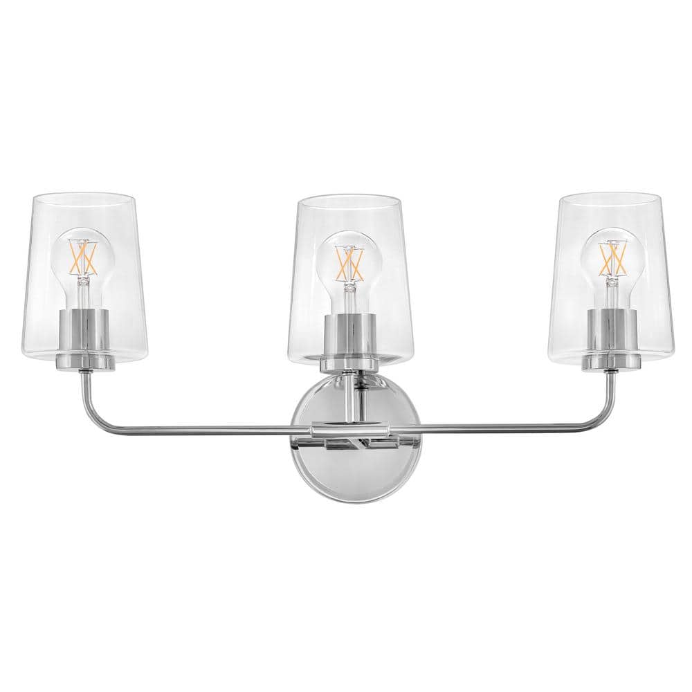 Kline 23.75" Chrome 3-Light Dimmable Vanity Fixture with Clear Glass Shades