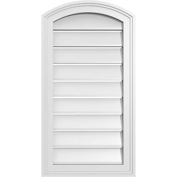 Ekena Millwork 16 in. x 28 in. Arch Top Surface Mount PVC Gable Vent: Decorative with Brickmould Frame