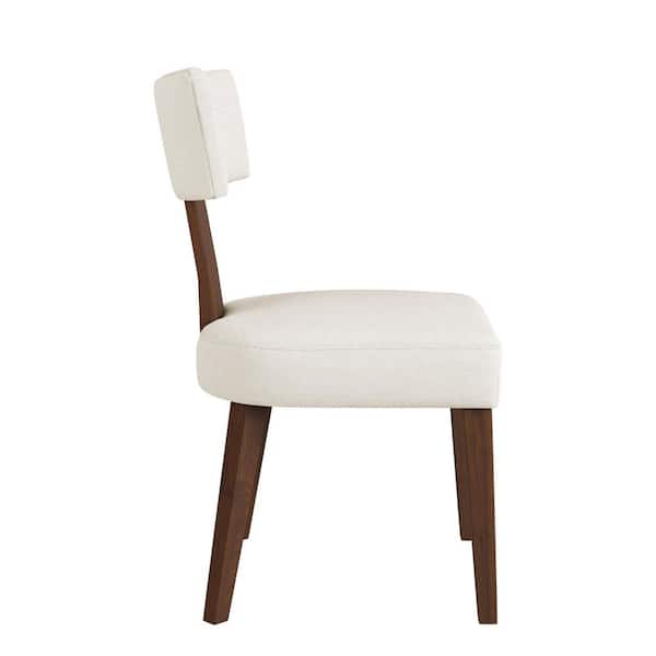 Modern Curved T-Backrest Dining Chair Beige Fabric Upholstered Solid Wood Frame Side Chair Set of 2