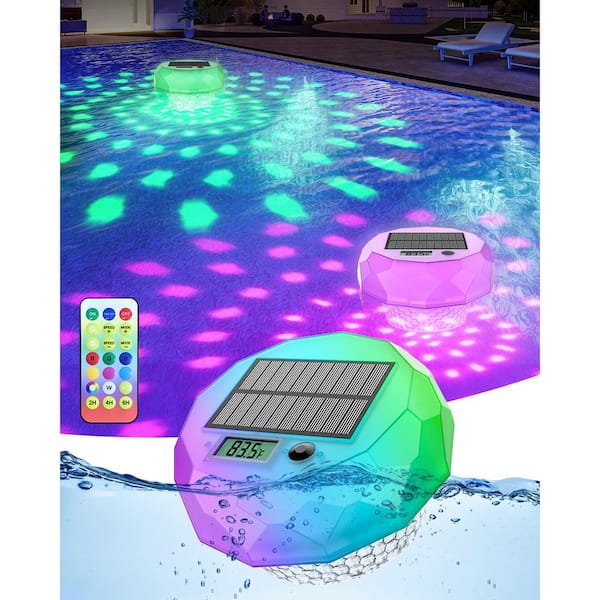 Solar Digital Pool Thermometer with Color-Changing LED and Extra-Large Display IP68 Waterproof Perfect Pools Hot Tubs
