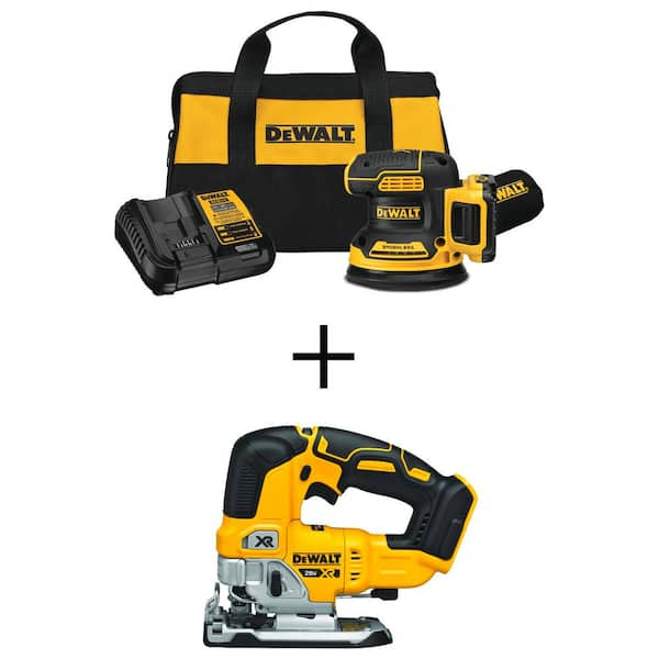 DEWALT 20V MAX XR Cordless Brushless 5 in. Random Orbital Sander Kit and Cordless Brushless Jigsaw w 2.0Ah Battery and Charger DCW210D1W334 The Home Depot