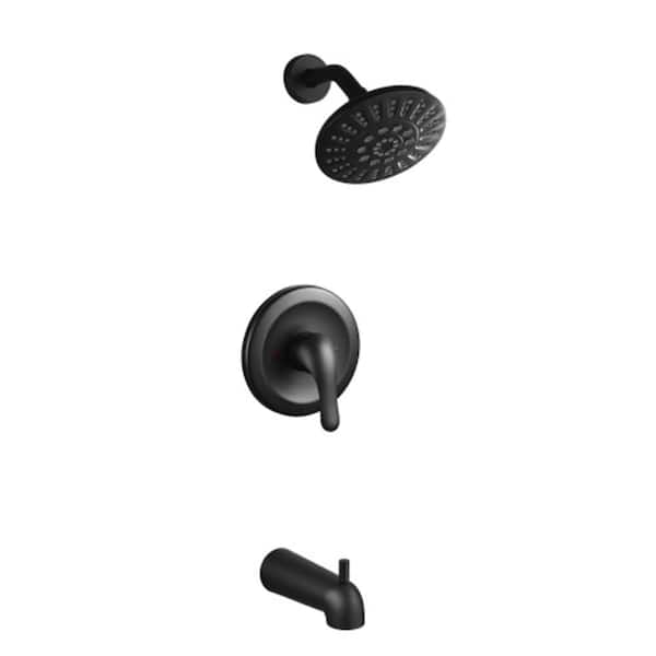 PERLIRIA INC Single Handle 2-Spray Tub and Shower Faucet, 6 in. Head Shower with 5-Functions 1.5 GPM in. Matte Black Valve included