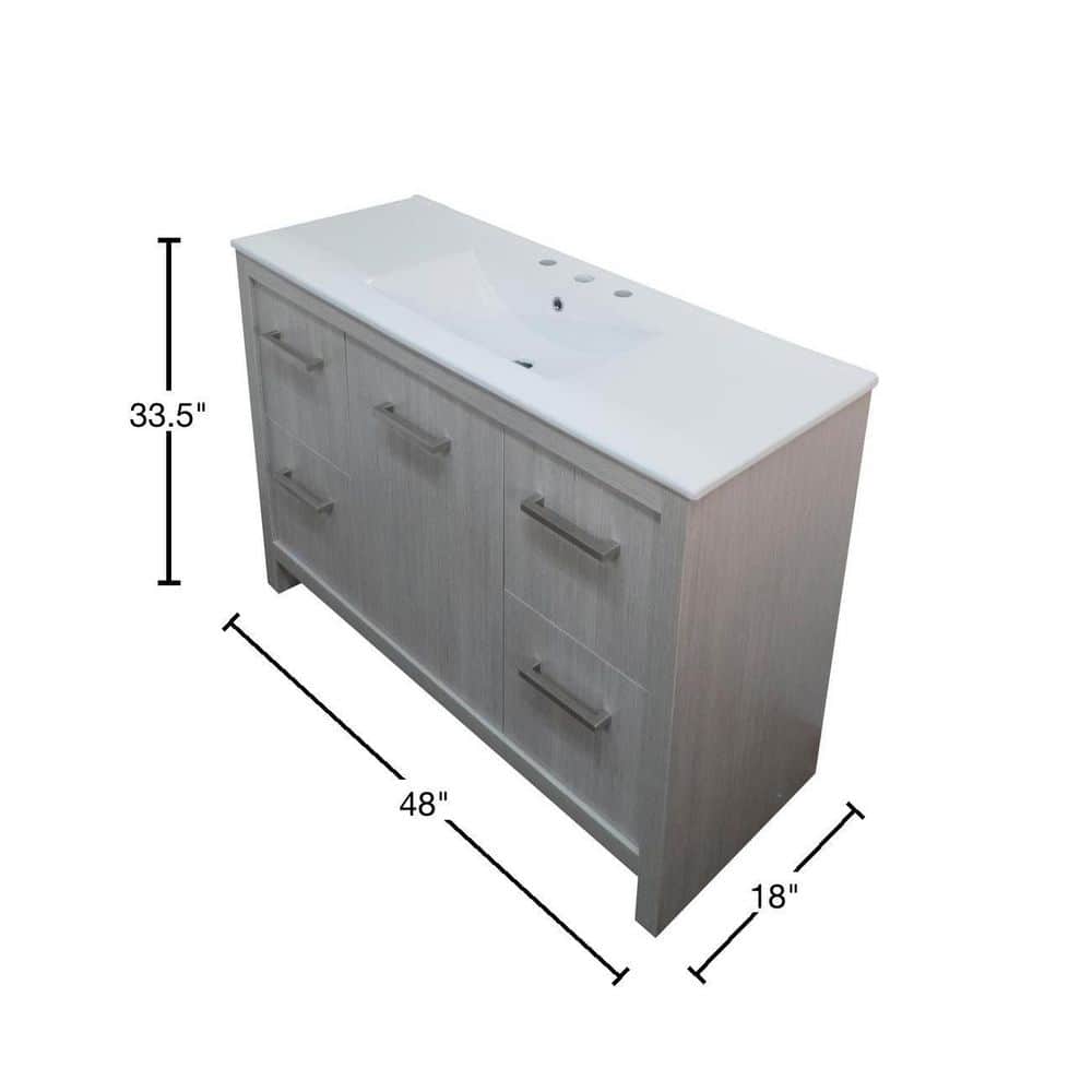 48" Gray Pine Single Vanity with White Ceramic Top