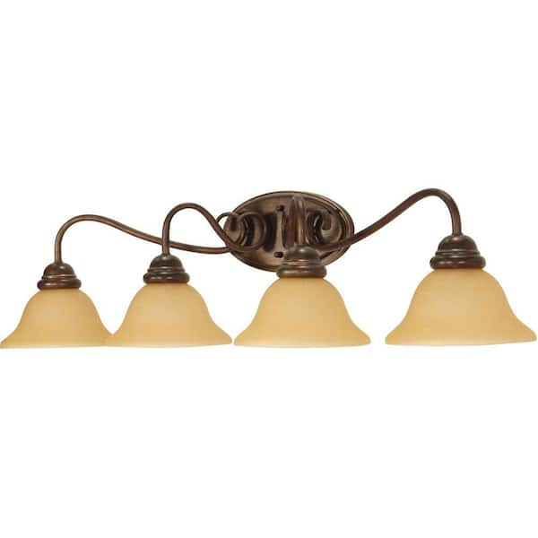 Glomar 4-Light Sonoma Bronze Wall Fixture with Champagne Linen Washed Glass