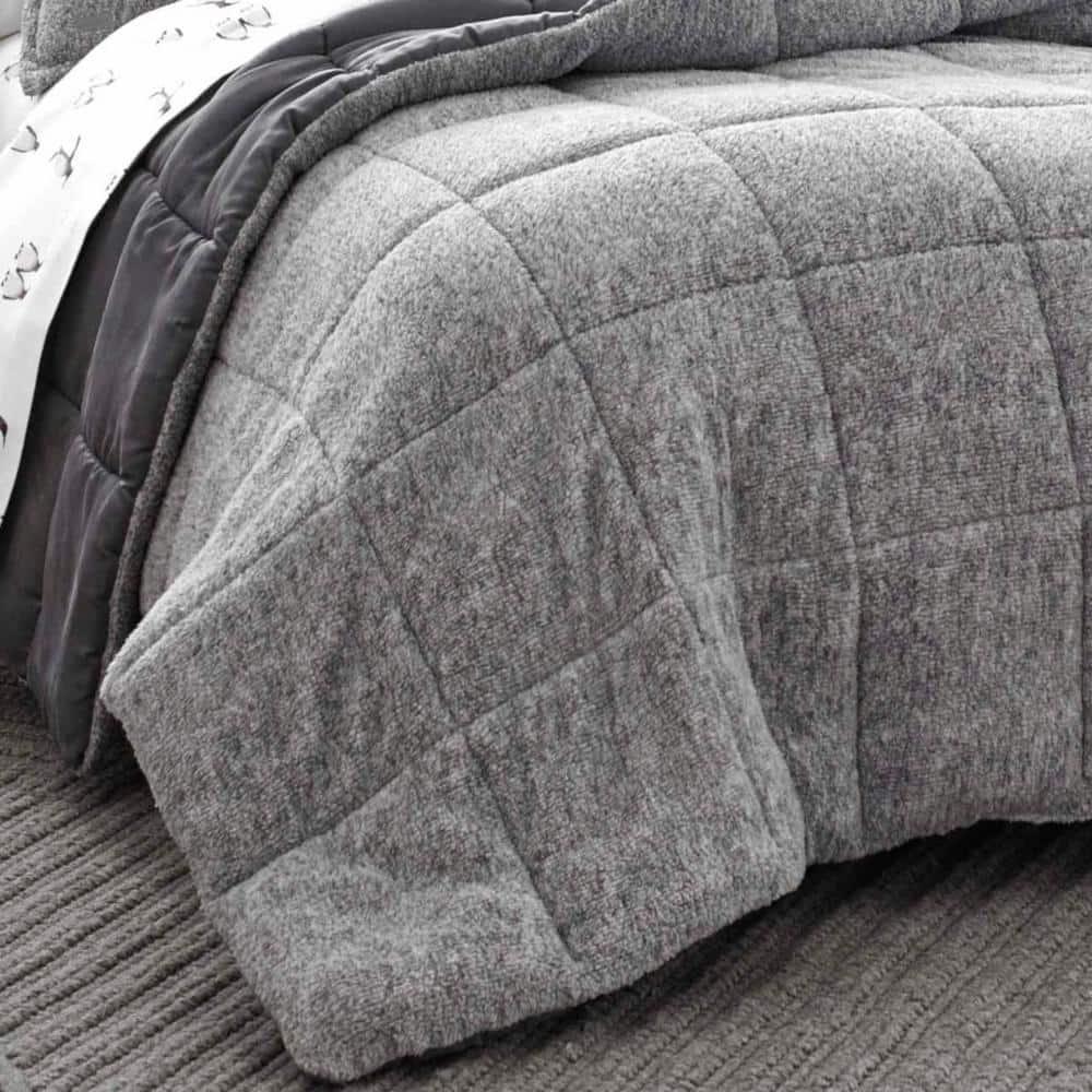 King Gray Reversible Microfiber Down Alternative Comforter Set