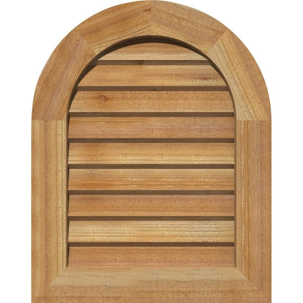 Ekena Millwork 17" x 35" Round Top Rough Sawn Western Red Cedar Wood Gable Louver Vent Non-Functional