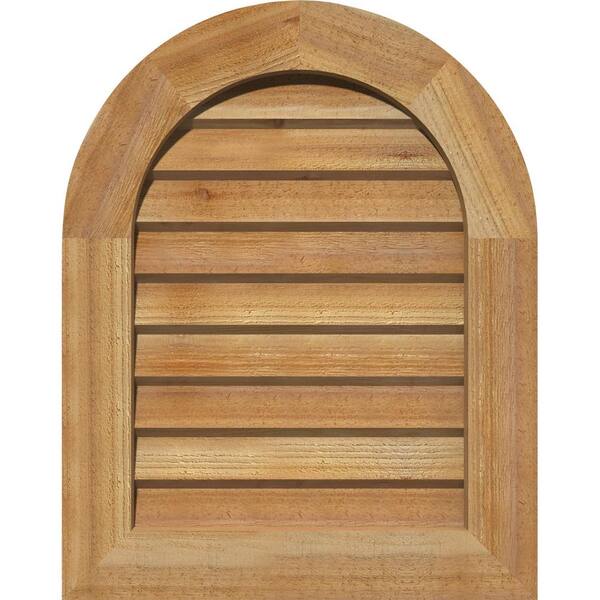 Ekena Millwork 29" x 37" Round Top Unfinished Rough Sawn Western Red Cedar Wood Paintable Gable Louver Vent Non-Functional
