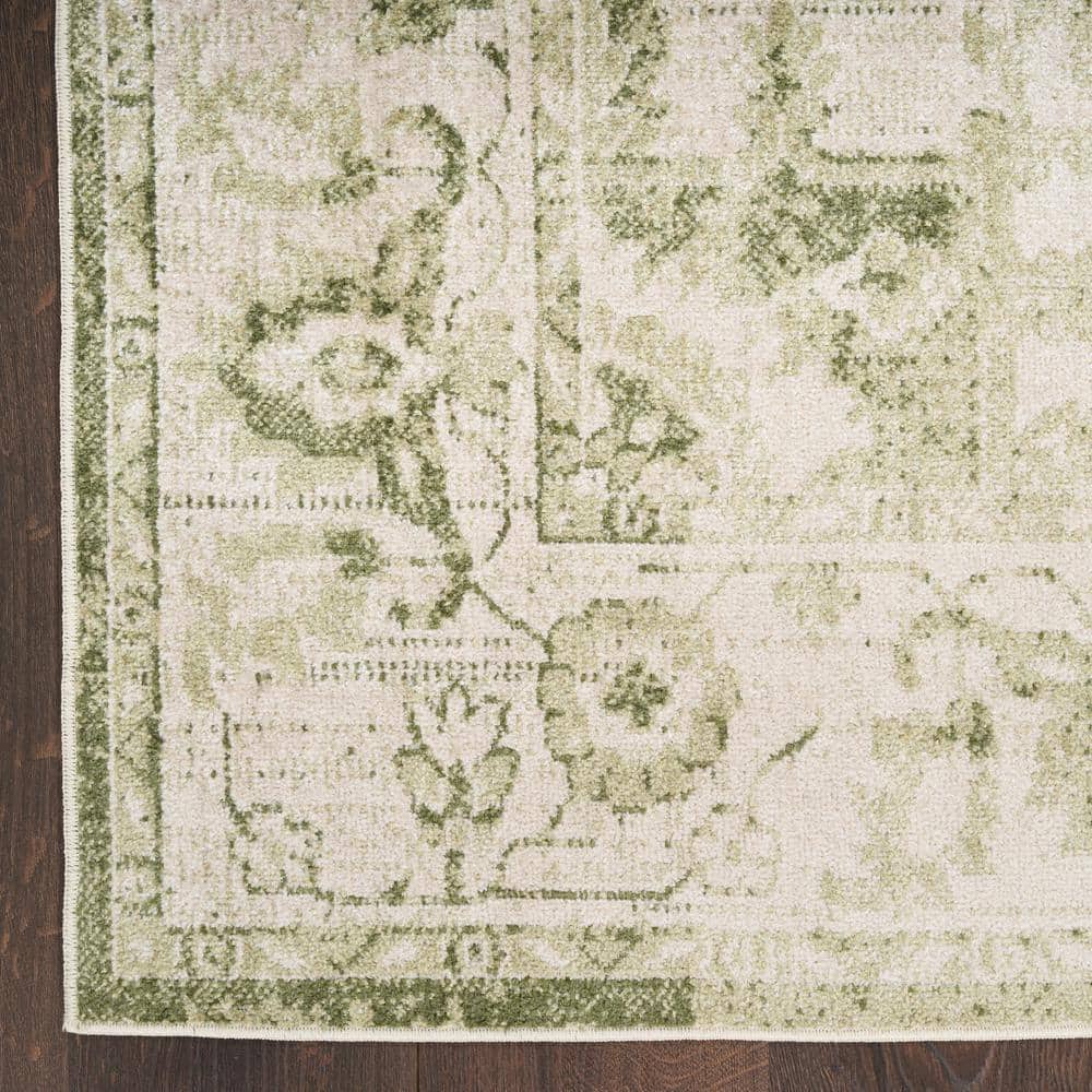 Ivory Green Synthetic Medallion 3'3" x 5' Machine Washable Area Rug