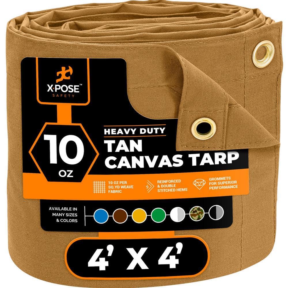 XPOSE SAFETY Canvas Heavy Duty 4 ft. W X 4 ft. L Tan 10 oz. Tarp