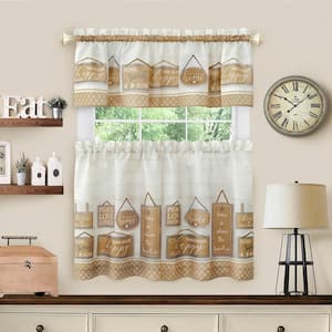 Modern Farmhouse Tan Polyester Light Filtering Rod Pocket Tier and Valance Curtain Set 58 in. W x 24 in. L