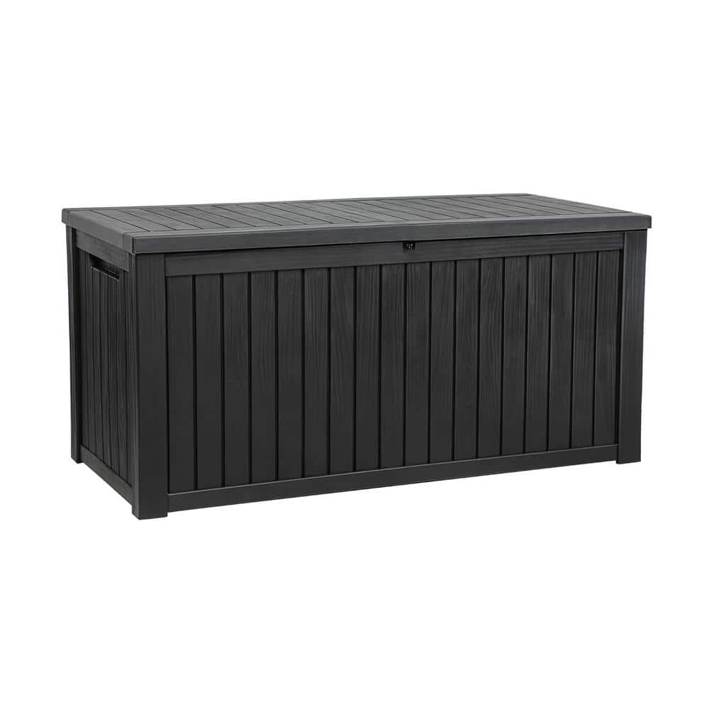 180 Gal. XL Black Waterproof Resin Deck Box with Divider, Lockable