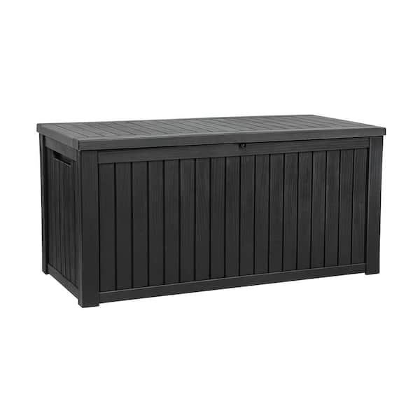 180 Gal. XL Black Waterproof Resin Deck Box with Divider, Lockable