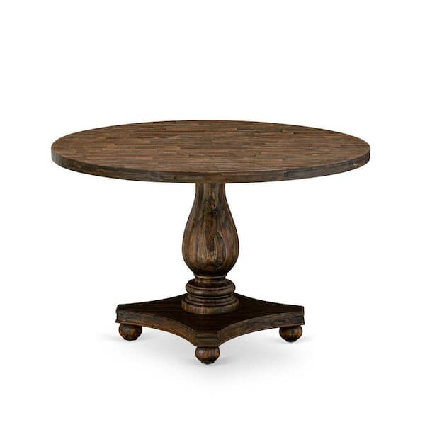 East West Furniture 5-Piece Distressed Jacobean Finish Solid Wood Top Dining Table with 4 Parson Chair with Lattice Back
