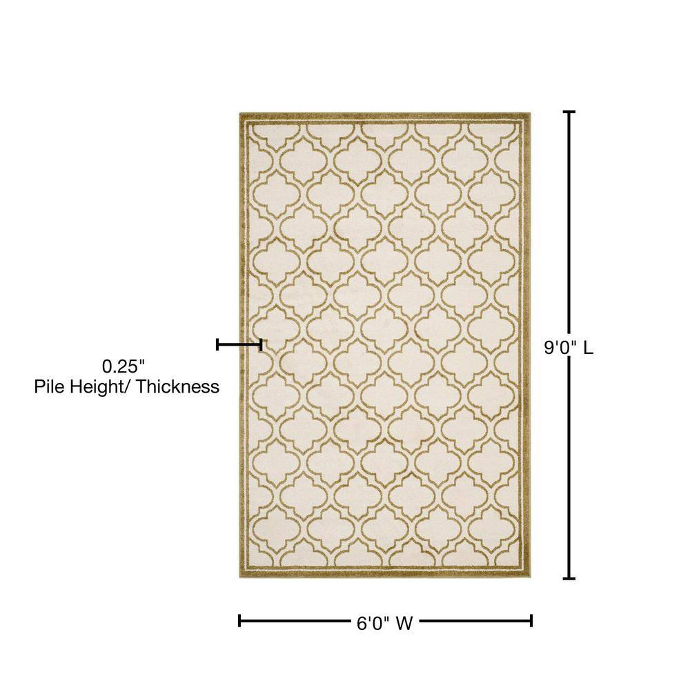 Ivory and Light Green Hand-Knotted Geometric Synthetic Area Rug, 6' x 9'