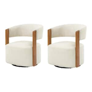 Ken Beige 29.5"W Upholstered Swivel Barrel Chair with No Assemble Set of 2