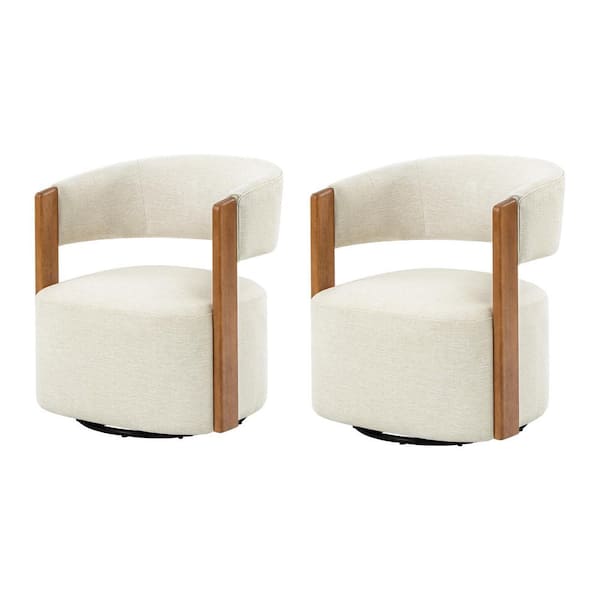 Ken Beige 29.5 in. W Upholstered Swivel Barrel Chair with No Assemble Set of 2