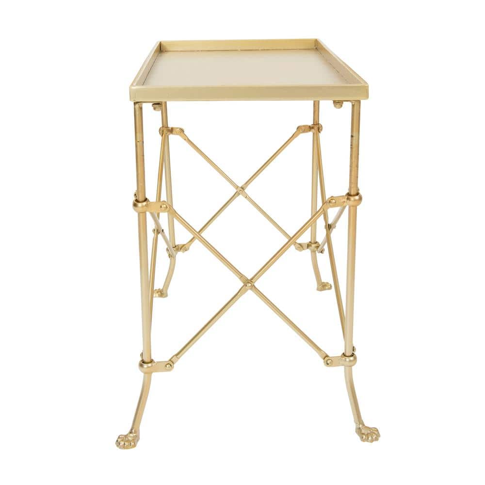 Vintage Gold Metal Rectangular End Table with Claw Feet