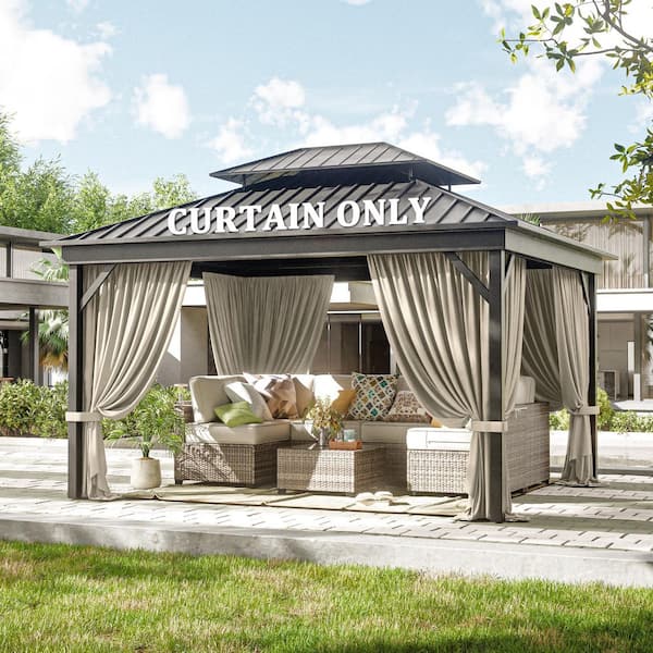 10 ft. x 12 ft. Universal Outdoor Privacy Curtains, Gazebo Curtain Replacement with Zipper Cream (4-Side Curtain Only)