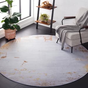 Tacoma Gray/Rust 6 ft. x 6 ft. Machine Washable Abstract Distressed Round Area Rug