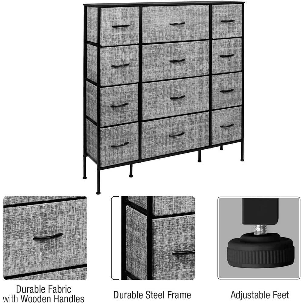 Sorbus 12-Drawer Gray and Black Fabric Dresser with Steel Frame