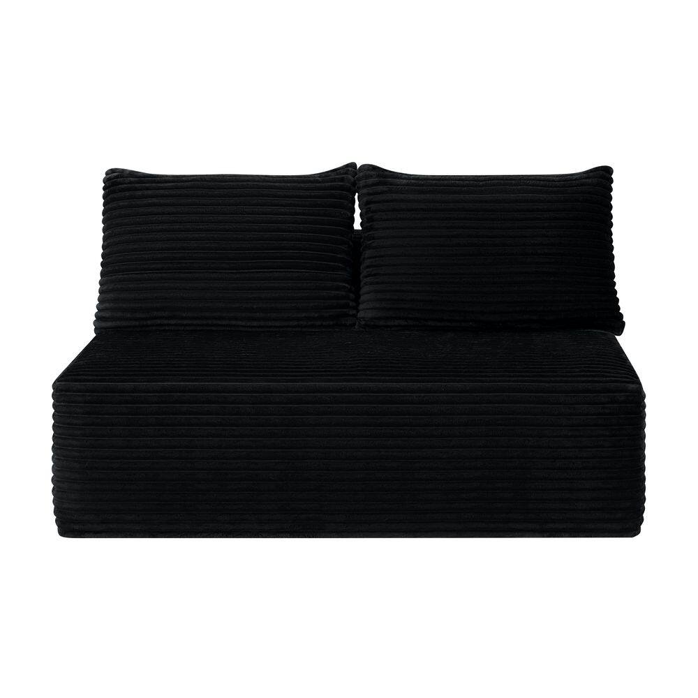 "58"" Black Corduroy Armless Sofa, 2-Seat Plush Couch with Double Chaise for Living Room & Apartment" price history on PriceWatchPro