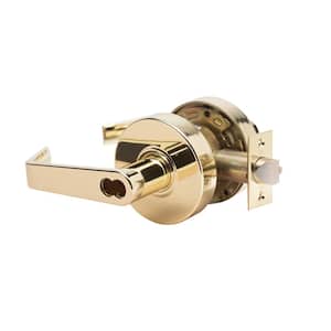 LSV Saturn Series Standard Duty Bright Brass Grade 2 Commercial Classroom Door Lever/Handle with Lock and IC Core