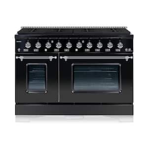 CLASSICO 48 in. 8 Burner Freestanding Double Oven Gas Range with Gas Stove and Gas Oven in Black Stainless Steel
